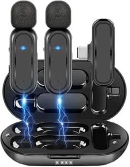 Microfone de Lapela Sem Fio 3 em 1 Qualidade Profissional, Redução de Ruído, Compatível com Android Ideal para Gravação, Podcasts e Entrevistas com Som Nítido e Sem Interferências