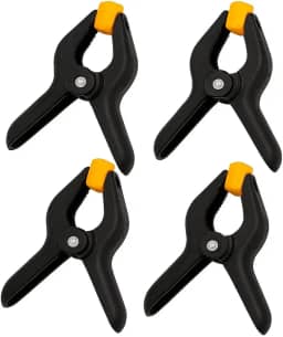 Grampos com Mola 3' Reforçados – Kit com 4 Unidades para Marcenaria, Oficina, Estúdio e Artesanato – Clip de Fixação Resistente com Mandíbula Rotativa e Alta Pressão.