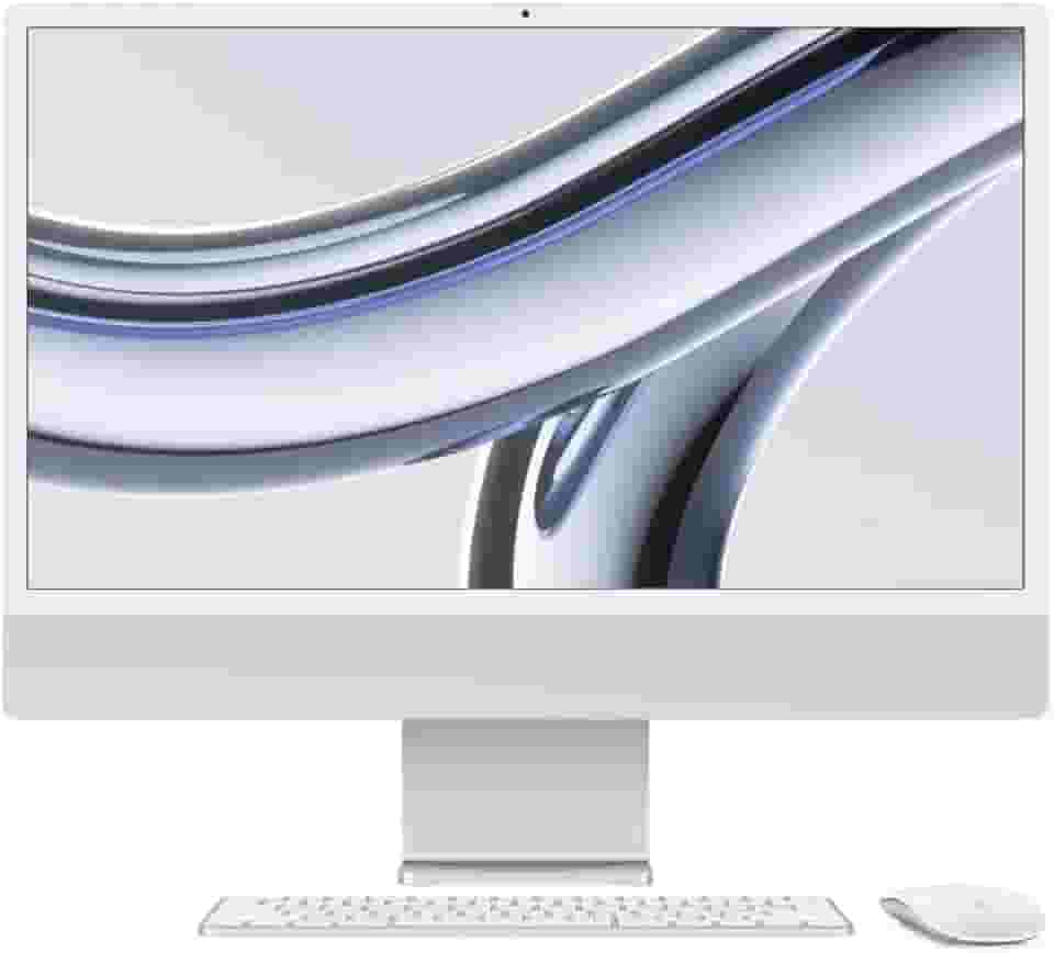 iMac. O computador desktop tudo em um da Apple com chip M3 (2023): CPU de 8 núcleos, GPU de 10 núcleos, tela Retina 4.5K 24 pol, 8GB de memória unificada, SSD 512GB e acessórios na mesma cor. Prateado