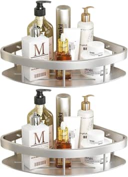 Prateleira de canto prata para banheiro (conjunto de duas) Rack de armazenamento com capacidade extragrande Instalação sem perfuração