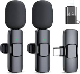 Kit Microfone de Lapela Profissional Sem Fio, Alta Sensibilidade, Compatível com Tipo C e iOS – Ideal para Podcast, YouTubers, Influencers e TikTok – Com Redução de Ruído