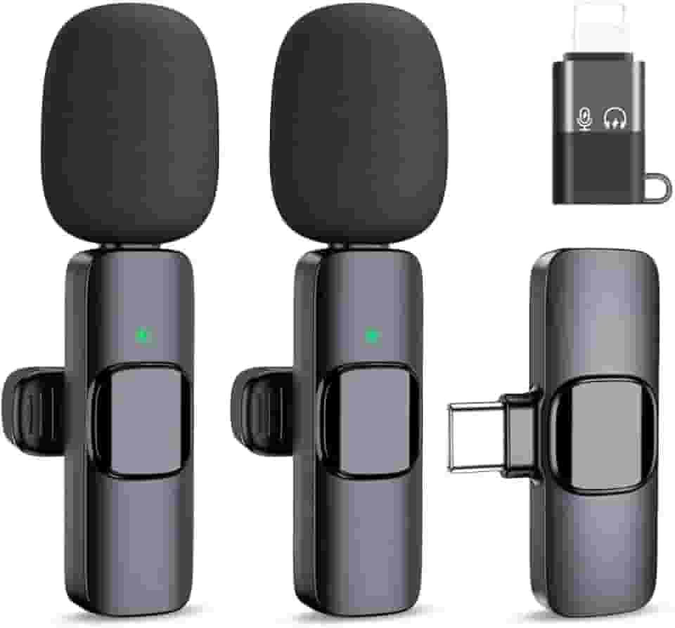 Kit Microfone de Lapela Profissional Sem Fio, Alta Sensibilidade, Compatível com Tipo C e iOS – Ideal para Podcast, YouTubers, Influencers e TikTok – Com Redução de Ruído