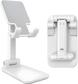 Suporte Universal Ajustável para Celular e Tablet, Base Antiderrapante, Dobrável com Ângulo de 0° a 90°, para Mesa, Videochamadas, Home Office e Filmes (Branco)