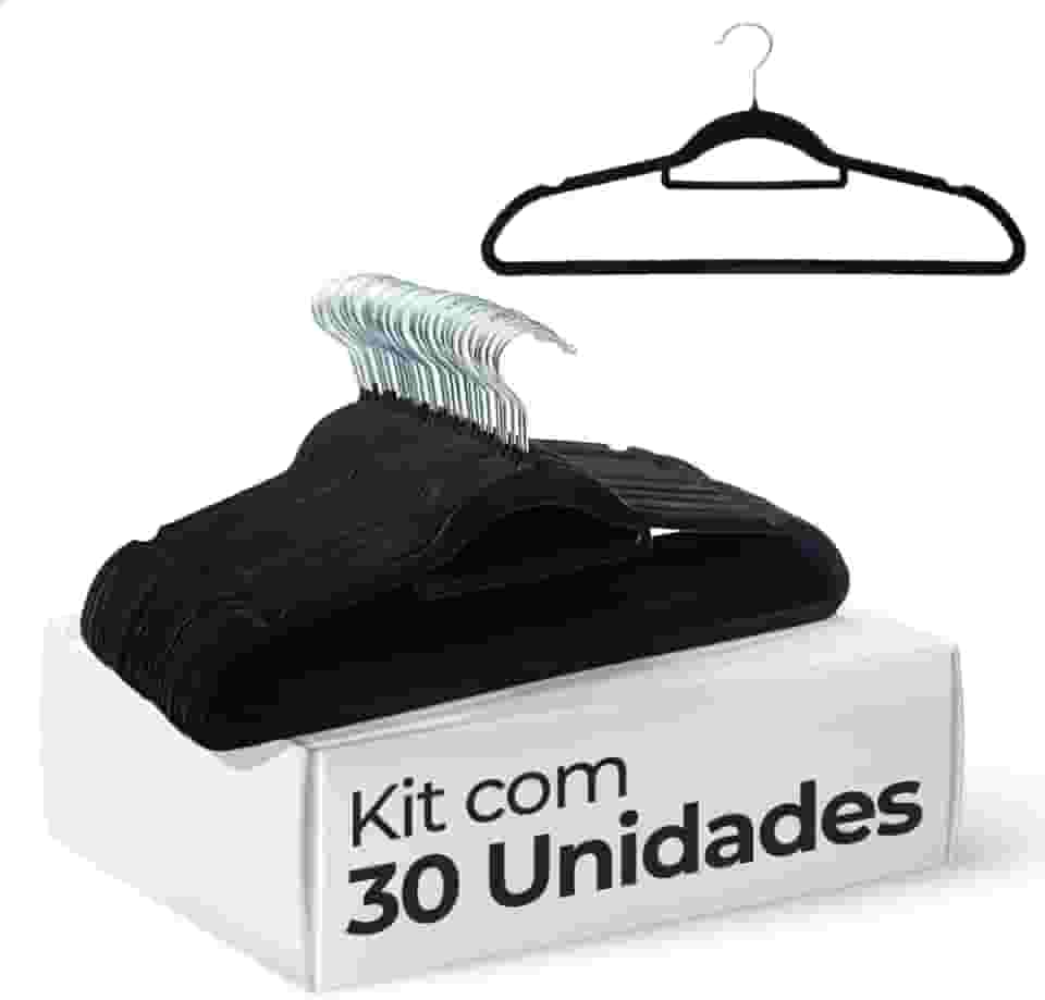 Cabides de Veludo Antideslizante Slim Adulto Premium Roupas Antiderrapante Cabide de Terno com Gancho Giratório 360 Graus Resistente Ultra Fino Economia de Espaço (Preto, 30)
