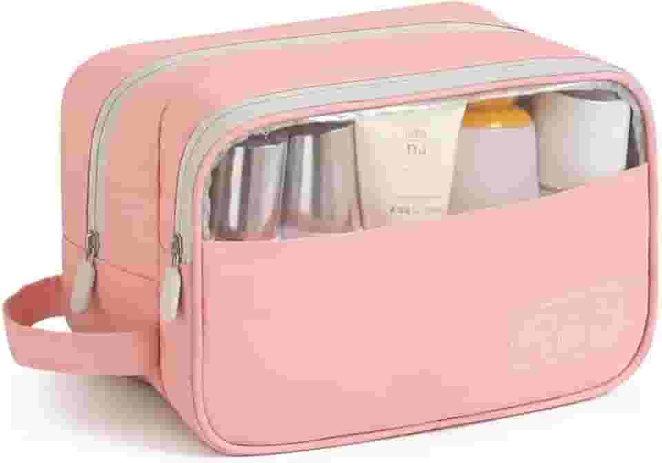 Necessaire Modular com Dois Zíperes e Bolso Integrado – Para Uso em Viagens, Academia e No Dia a Dia (Rosa)