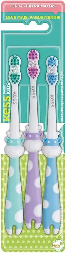 Combo Econômico Infantil com 3 Escovas Dentais, Kess, Multicor
