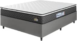 Cama Box Casal Queen Colchão Espuma D33 Pillow Top Millenium 158x198x57cm Suede Cinza/Branco Hellen – Suporta Até 120 Kg Por Pessoa