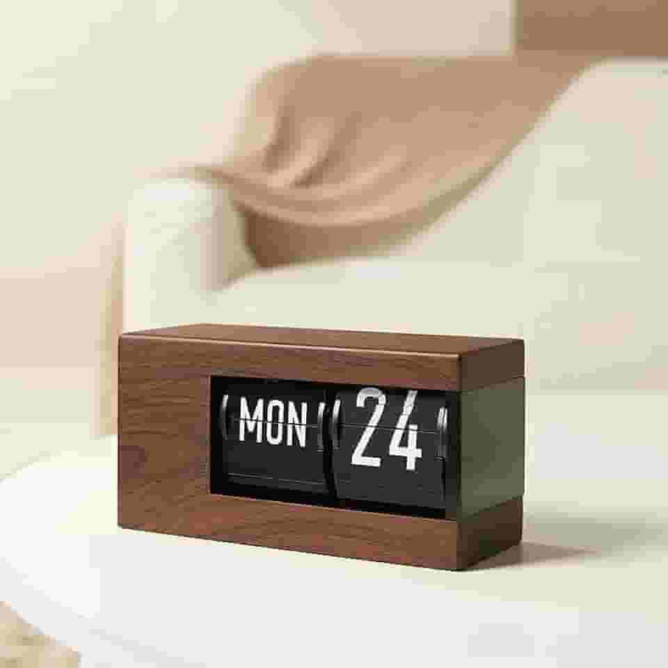 Itigoitie Relógio flip com calendário, calendário perpétuo inteligente, relógio de mesa retrô japonês, calendário mecânico simples, decoração de mesa moderna (sem bateria incluída)