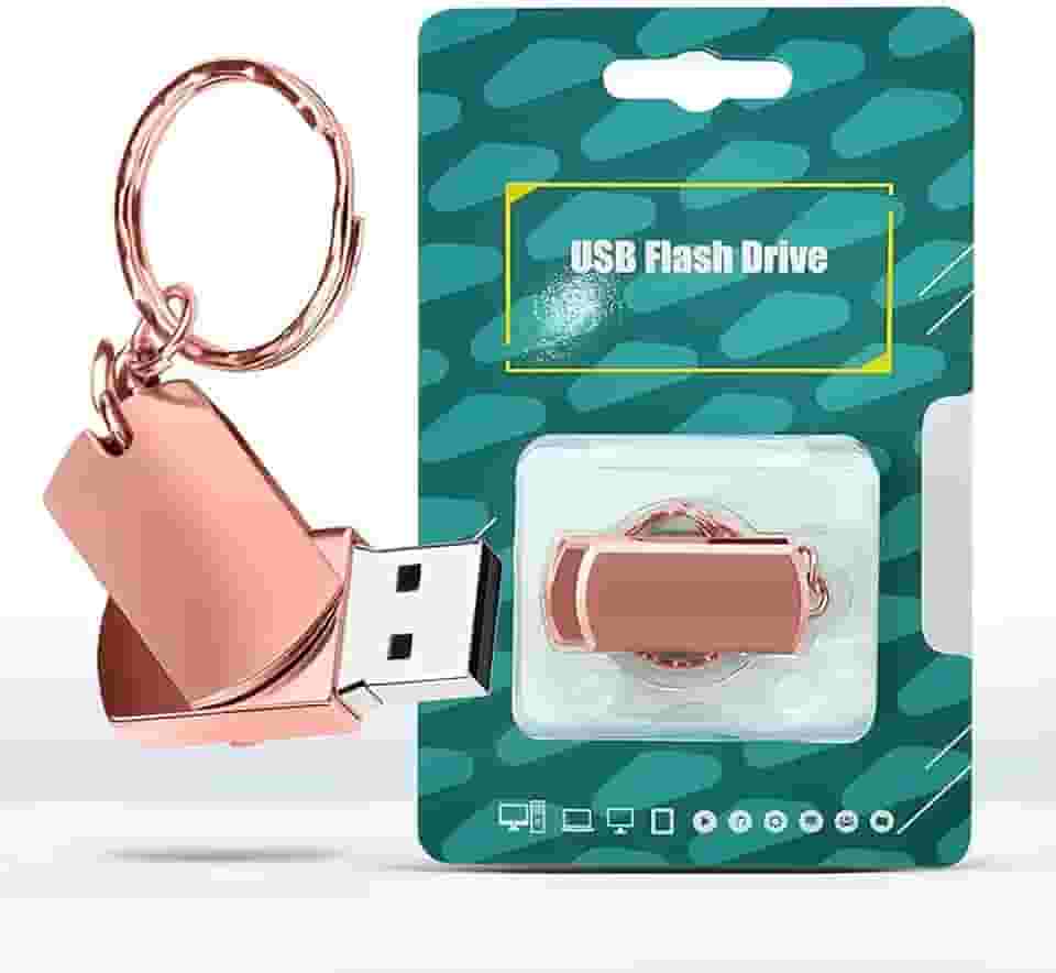 Pen drive USB 2.0 de 64 GB para laptop, PC, cartão de memória portátil para backup de armazenamento de dados, pen drive de armazenamento USB com design giratório com chaveiro, ouro rosa