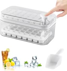 2 Forma de Gelo com Tampa 64 Cubos Bandeja Organizadora com Colher Livre de BPA Ideal para Drinks Bebidas e Uso Diário (Branco)