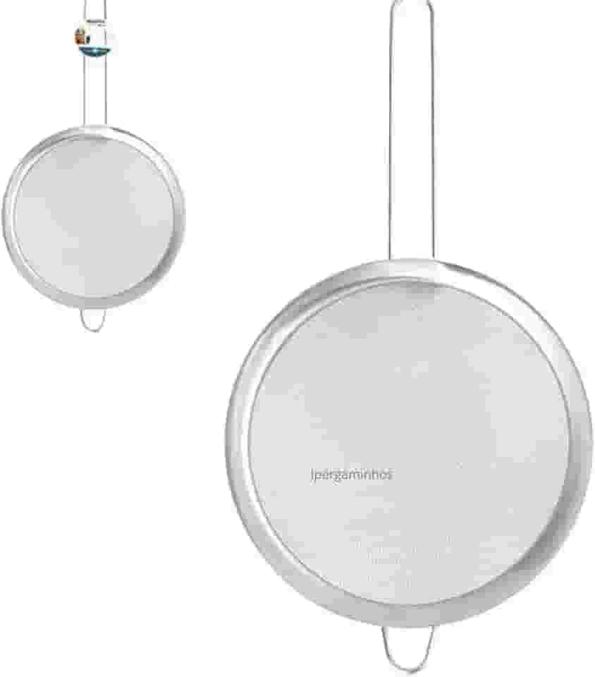 Peneira de Aço Inox 19 cm de Diâmetro 6,9 cm de Altura Utensílio Multifuncional de Cozinha Peneira para Tapioca Farinha e Açúcar Plástico Reforçado Fácil de Limpar
