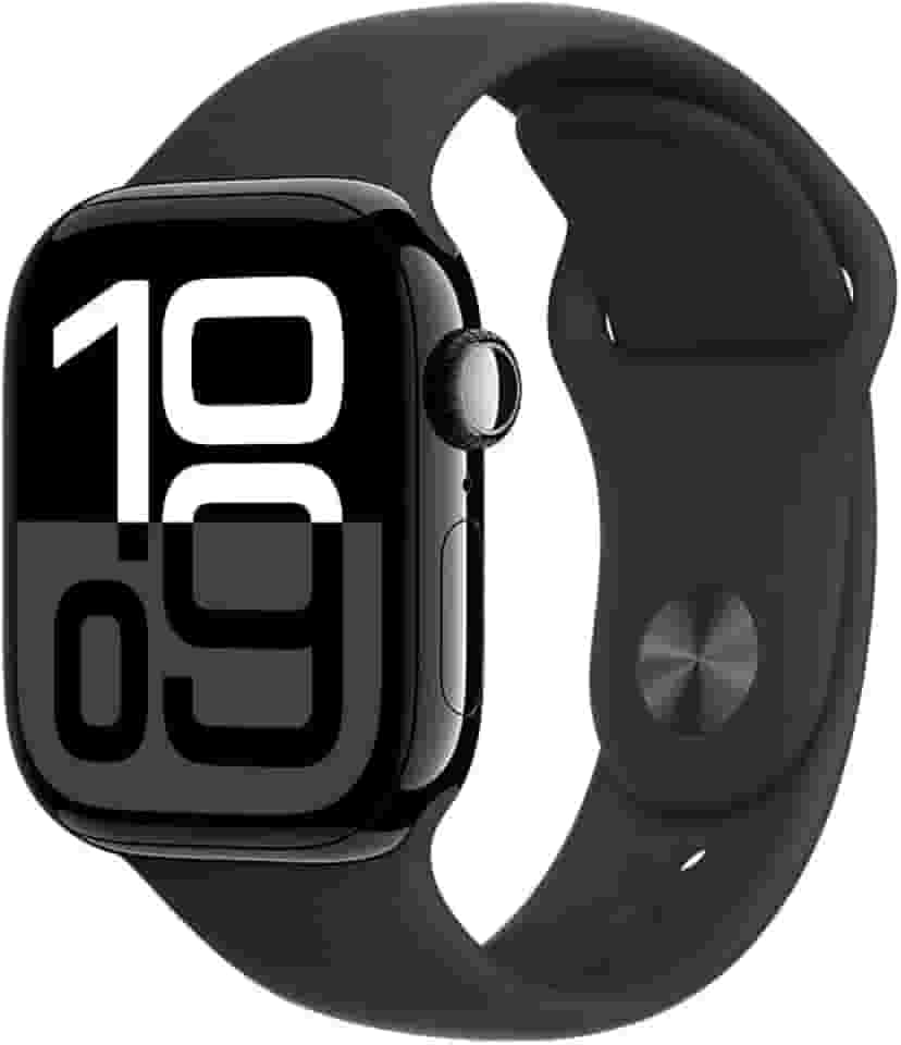 Apple Watch Series 10 GPS • Caixa preta brilhante de alumínio – 42 mm • Pulseira esportiva preta – M/G