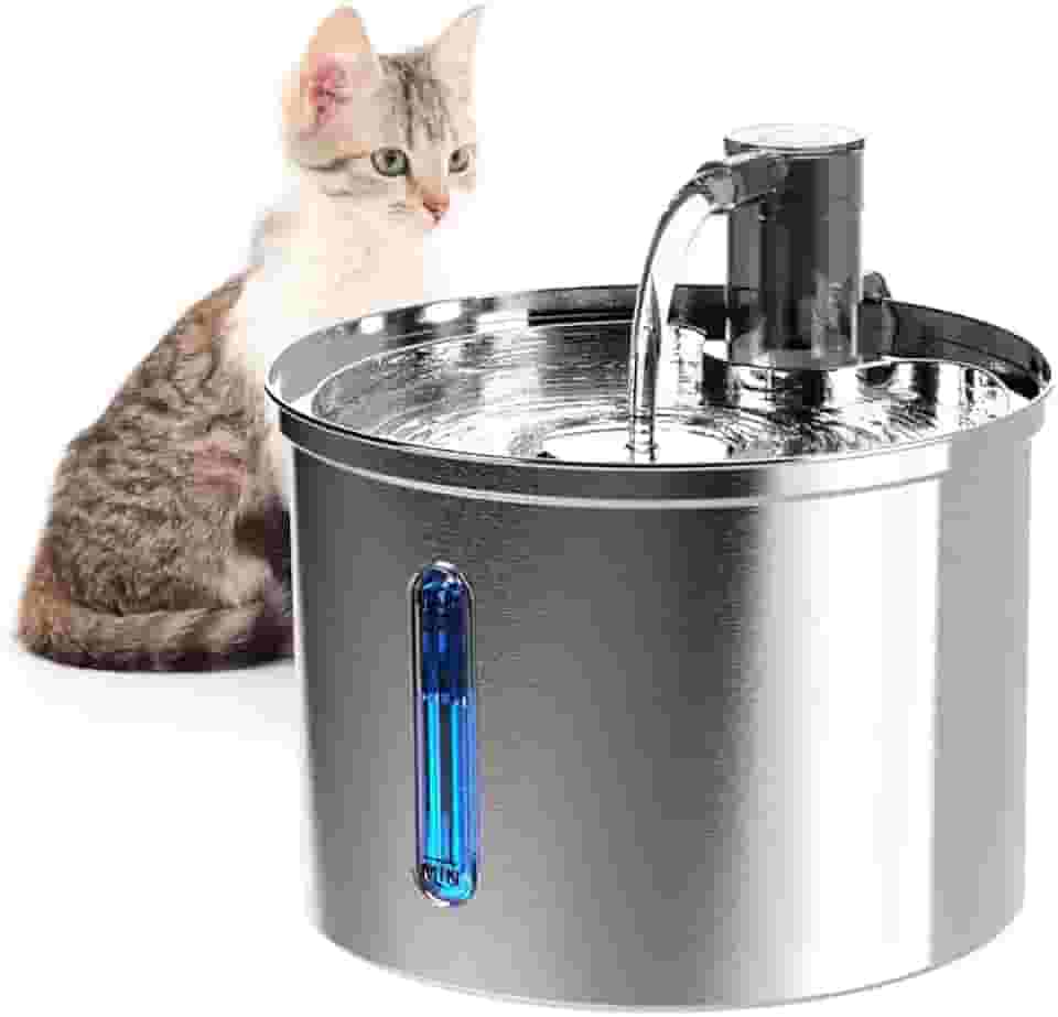 NEWPET Bebedouro Fonte Agua Filtro Silenciosa Inox, Fonte Pra Gatos com Torneira Janela de Nível de água Bomba Ultra Silenciosa,Bivolt (Inox, 3L)