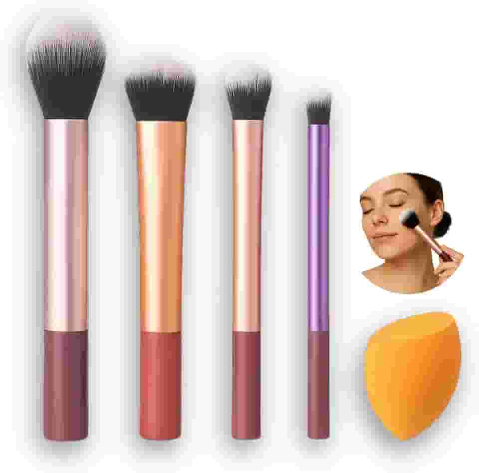 Conjunto Pincéis de Maquiagem com Esponja — Cerdas Macias, Conjunto Completo para Base, Pó, Blush, Corretivo, Sombras e Todos os Tipos de Make, Multifuncionais — Qualidade Preimum Loreal Shop