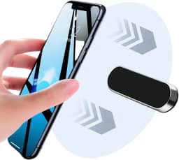 Suporte Magnético Universal para Celular, Base Metálica, Rotação 360°, Preto e Prata