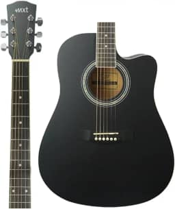 MXT Violão Acústico Cutaway 41 Polegadas, Cordas de Aço, Preto, com Tarraxas Blindadas