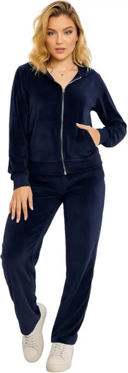 Conjunto Moletom Feminino com Zíper, Calça e Jaqueta, Azul Marinho