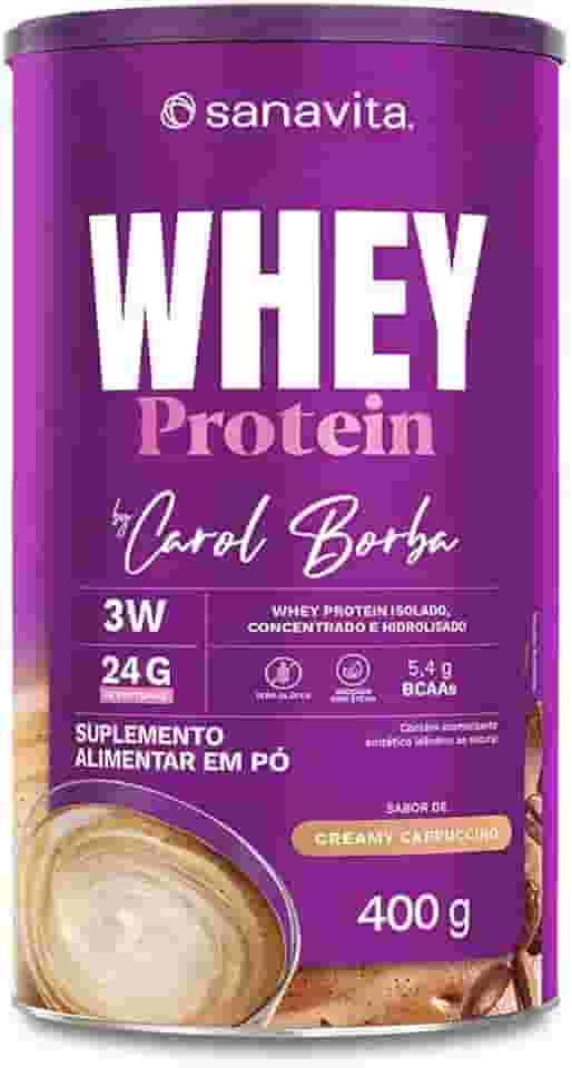 Sanavita - Whey Protein Carol Borba - Proteína de Alto Valor Biológico com BCAAs - Creamy Cappuccino - 400g