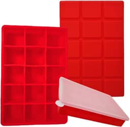 SYMEON Forma de Gelo Silicone Com Tampa Livre de BPA Flexivel 15 Cubos de 27ml Cada Prática Resistente e Reutilizável Forma Para Papinha Gelatina Frutas (FORMAGELO-VERMELHO)