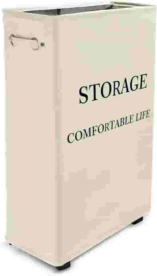 Cesto de Roupa Suja com Rodas 63 cm, 49.6 Litros Cesto de Roupa Suja Dobrável com Alça, Cesto de Armazenamento Alto, Organizador Multiuso Flexível Lavanderia Banheiro Quarto Dormitório (Bege)