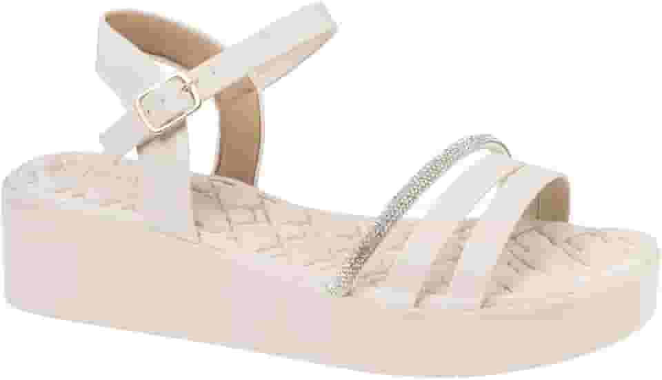 Sandálias Femininas Anabela Ortopédica Anatomica, Tiras de Strass 8501