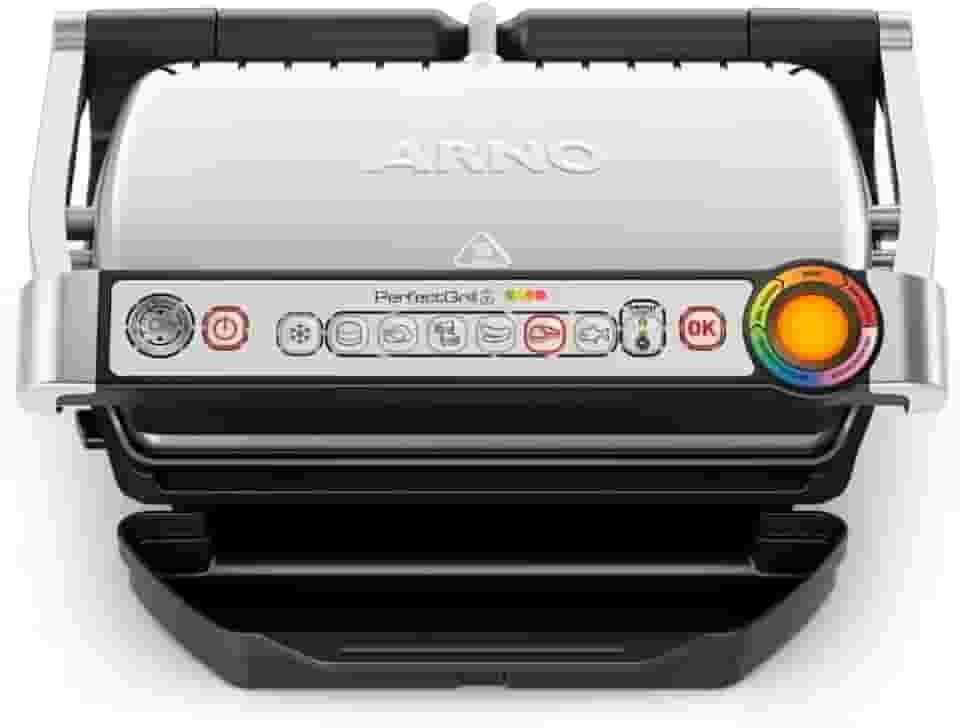 Grill Elétrico Arno Perfect Grill GP01, Inox, com 6 Programas, Função Descongelar e Medição Automática de Espessura, Antiaderente e Fácil de Limpar, 2180W, 220V