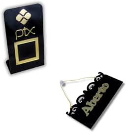 Placa PIX expositor de Qr code + Placa Loja Aberto Fechado Acrilico Com Ventosa (Preto com Dourado)