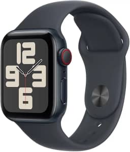 Apple Watch SE GPS + Cellular • Caixa meia-noite de alumínio – 40 mm • Pulseira esportiva meia-noite – P/M