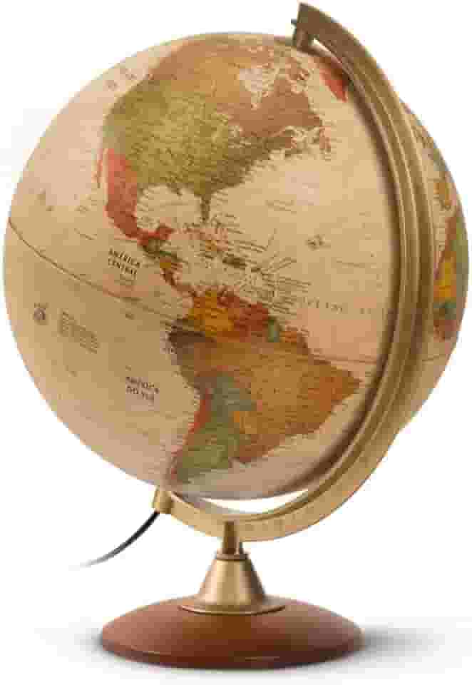 Tecnodidattica - Globo Terrestre Colombo Creation 30cm Iluminado com Base de Madeira | Politico Estilo Antigo | Em Português do Brasil