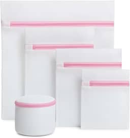 Kit 5 Sacos de Lavar Roupas Delicadas Máquina de Lavar Roupa Cinco Tamanhos Diferentes com Cestinho Proteção para Lingeries Peças Finas Fechamento com Zíper Organizador e Protetor