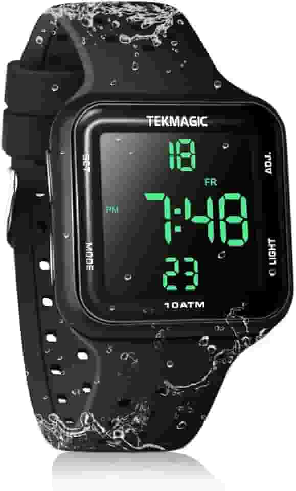 Relógio masculino para natação e mergulho, 10 ATM, impermeável, 100 m, relógio esportivo digital subaquático com cronógrafo, cronômetro, fuso horário duplo, formato 12/24 horas, W23-CUS-BK,