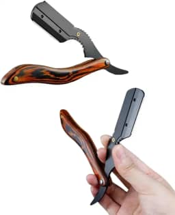 Navalhete Profissional Para Barbeiro Acabamento Barba Cabelo Bigode Navalha de Pressão em Aço Inox Lamina Fixa Estilo Cabo de Madeira Palaziun
