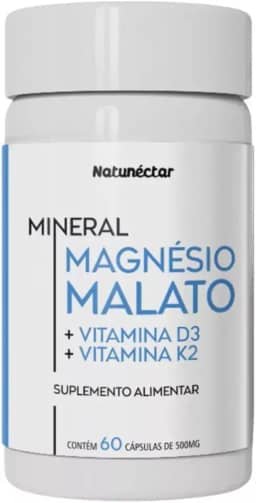 Magnésio Malato D3+K2 500mg -Vitamina Promove Relaxamento Mental e Muscular,Ideal Para Saúde Óssea