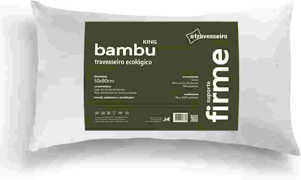 Travesseiro King Antialérgico Fibra de Bambu 50x90cm Suporte Alto e Firme, Fibra de Poliéster Siliconada, Lavável em Máquina, Branco
