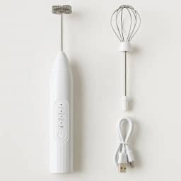 Mini Mixer Portátil USB, Espumador de Leite Recarregável com 3 Velocidades, 2 Hastes em Aço Inox para Cappuccino, Café, Chocolate Quente, Batedor de Ovos e Bebidas