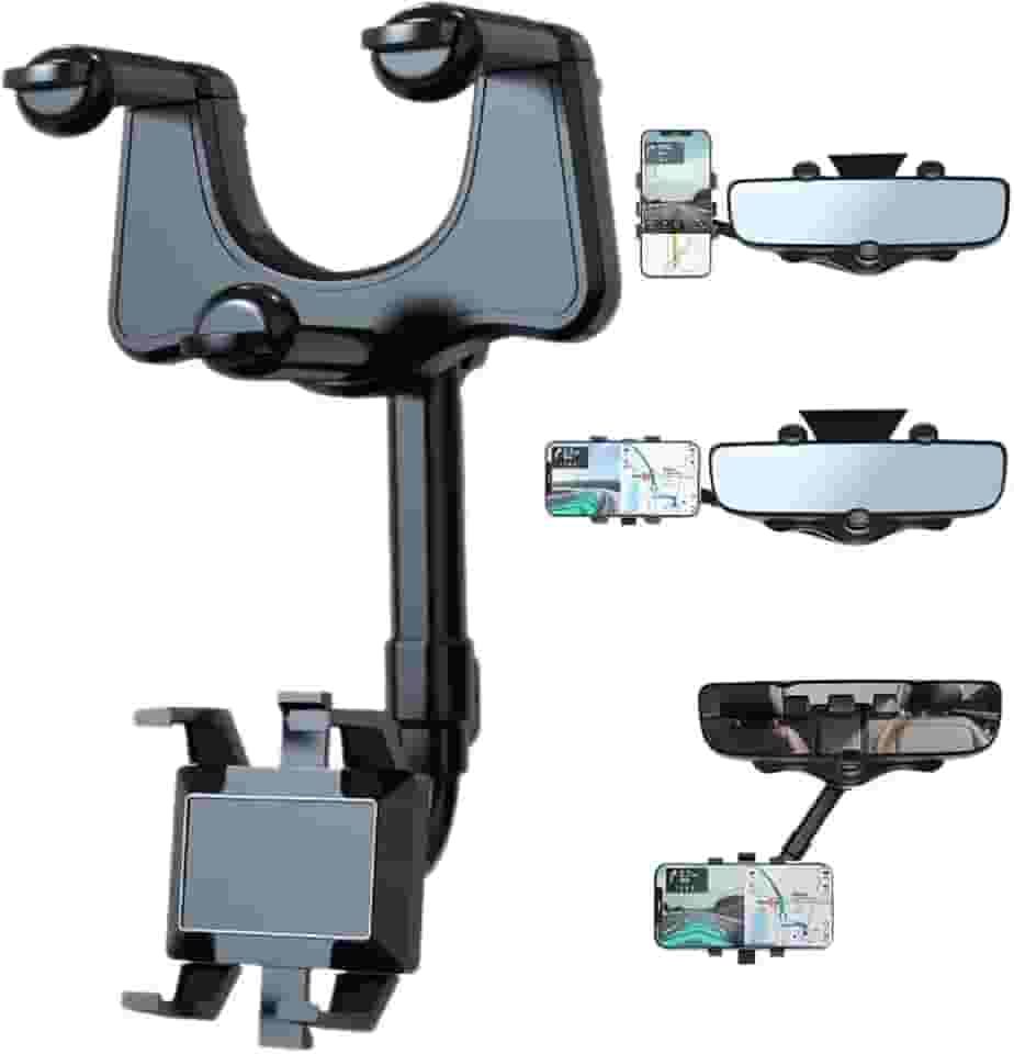 Suporte de telefone de carro giratório e retrátil -para espelho retrovisor, ajuste de rotação de 360 graus, fácil de instalar e remover, para a maioria dos telefones celulares e carros