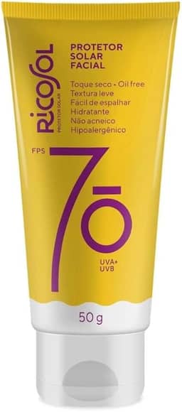 Protetor Solar Facial Ricosol FPS 70 Toque Seco Vegano 50g