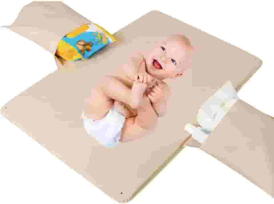 Trocador Portátil De Fraldas Com Bolsos Impermeável Dobrável, para levar na Bolsa, Com Bolsos Laterais para Lenços e Fraldas, 50,5cm x 32,5 cm, Nude