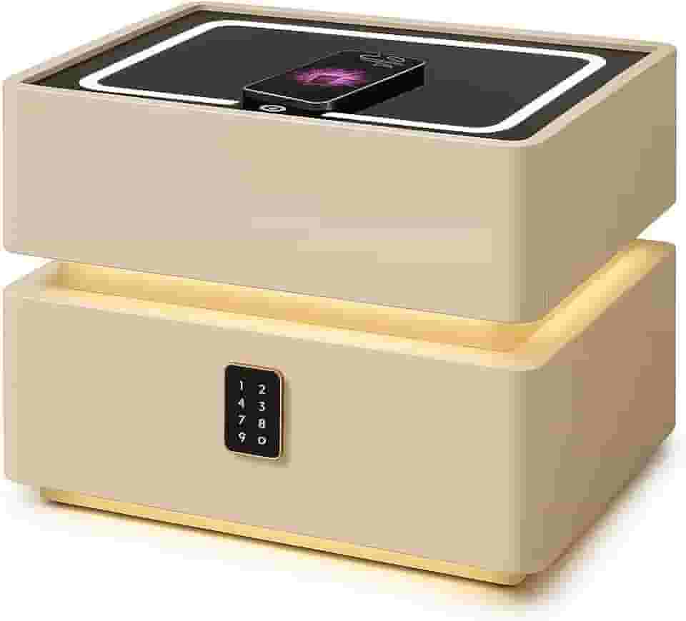 Mesa de Cabeceira Inteligente Com LED, Bluetooth, Carregador Wireless, Gavetas Com Trava Digital