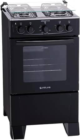 Fogão 4 bocas Atlas Mônaco Plus Preto com Acendimento Automático e Mesa Inox