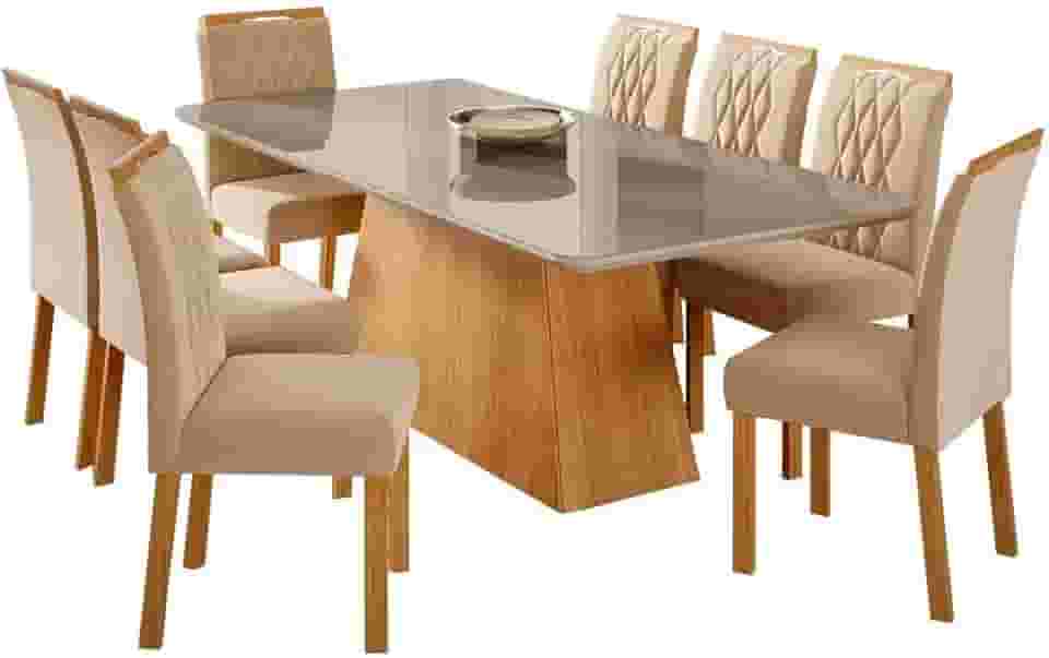 Mesa para Sala De Jantar Helena 210 x 100 cm e 8 Cadeiras Juliana Cimol Nature/off-white/madeira/nude