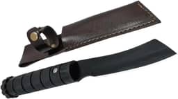 Faca Tática de Combate Preta, Comprimento Total 24cm, Cabo Ergonômico Texturizado, com Bainha de Couro, Esporte, Camping, Pesca, Full Tang