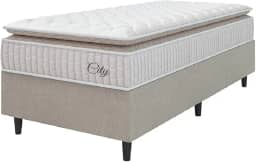 Cama Box Colchão Solteiro Molas Ensacadas City Pillow Top 88x188x61cm Branco/Bege Hellen - Suporta até 110kg por Pessoa