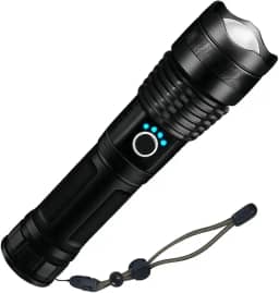 Lanterna Tática Recarregável LED Ultra Potente com Zoom Resistente à Água e 5 Modos de Iluminação