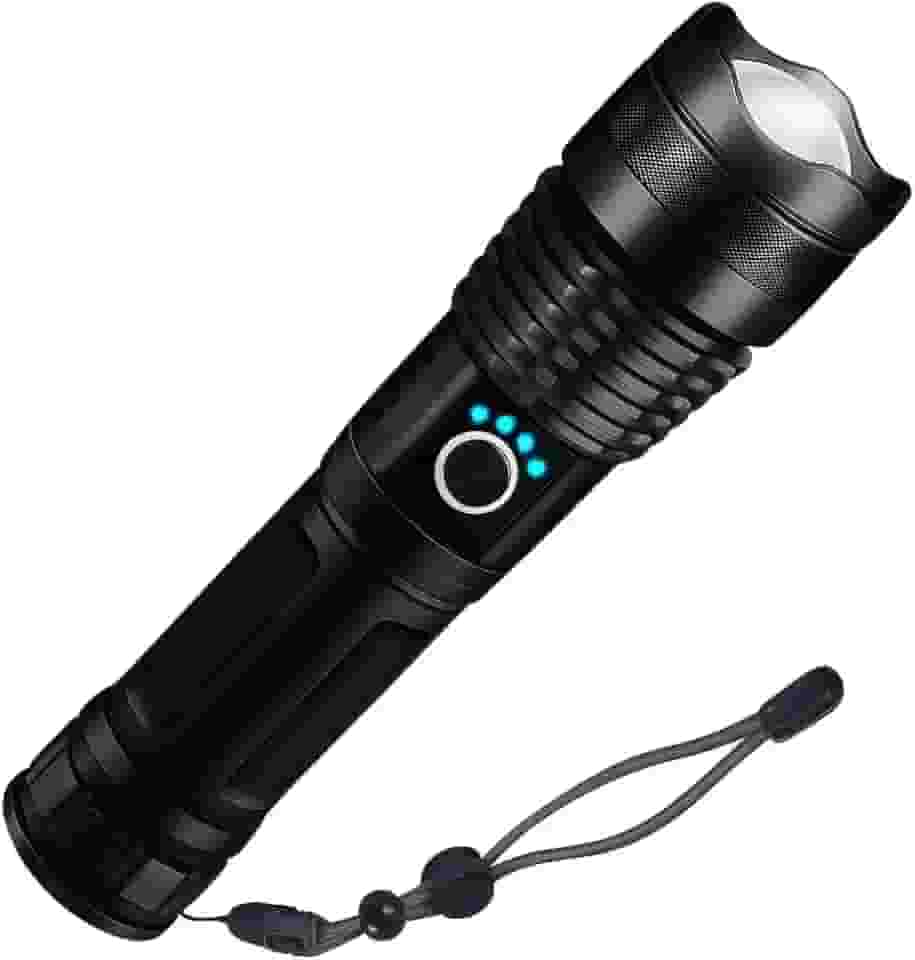Lanterna Tática Recarregável LED Ultra Potente com Zoom Resistente à Água e 5 Modos de Iluminação