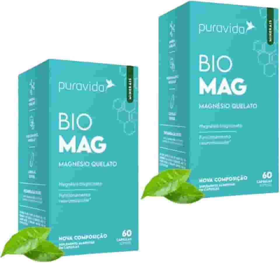 2x Bio Mag - Magnésio Quelato- Pura Vida - 60 Capsulas