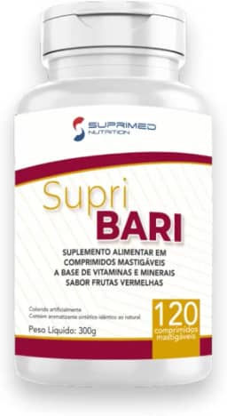 Supri Bari Suplemento de Vitaminas e Minerais Sabor Frutas Vermelhas - 120 Comprimidos Mastigáveis