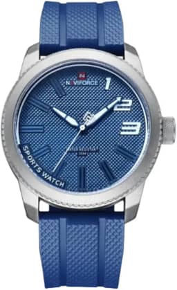 NAVIFORCE Relógio Esportivo Analógico Masculino, Quartzo Japonês, Azul, Silicone, 90 Dias de Garantia