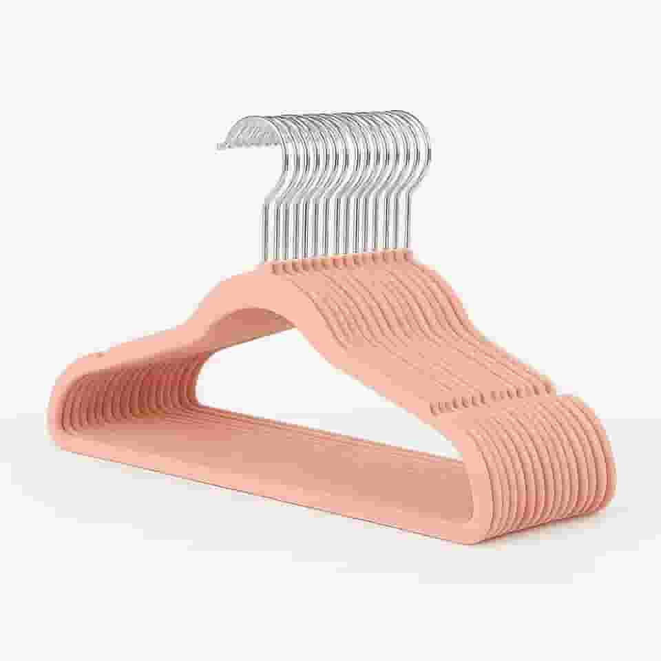 Kit 10 Cabide Infantil de Veludo Antideslizante Slim Ultrafino para Roupa Calça Camiseta de Bebe (Rosa)
