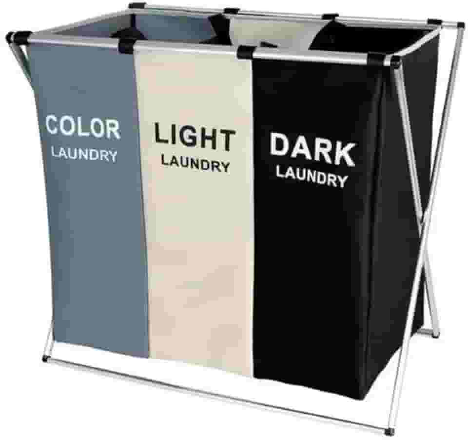 Cesto Organizador Para Roupa Suja de Tecido Oxford Cesto de Lavanderia Dobrável Portátil com 3 Divisórias